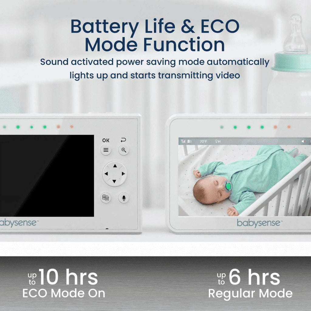 Babysense Sizeplit Sizecreen Video Baby Monitor, 4.3" Display with 2 PTZ Cameras, Long Range, Night Light & Vision, Two-Way Talk, V43