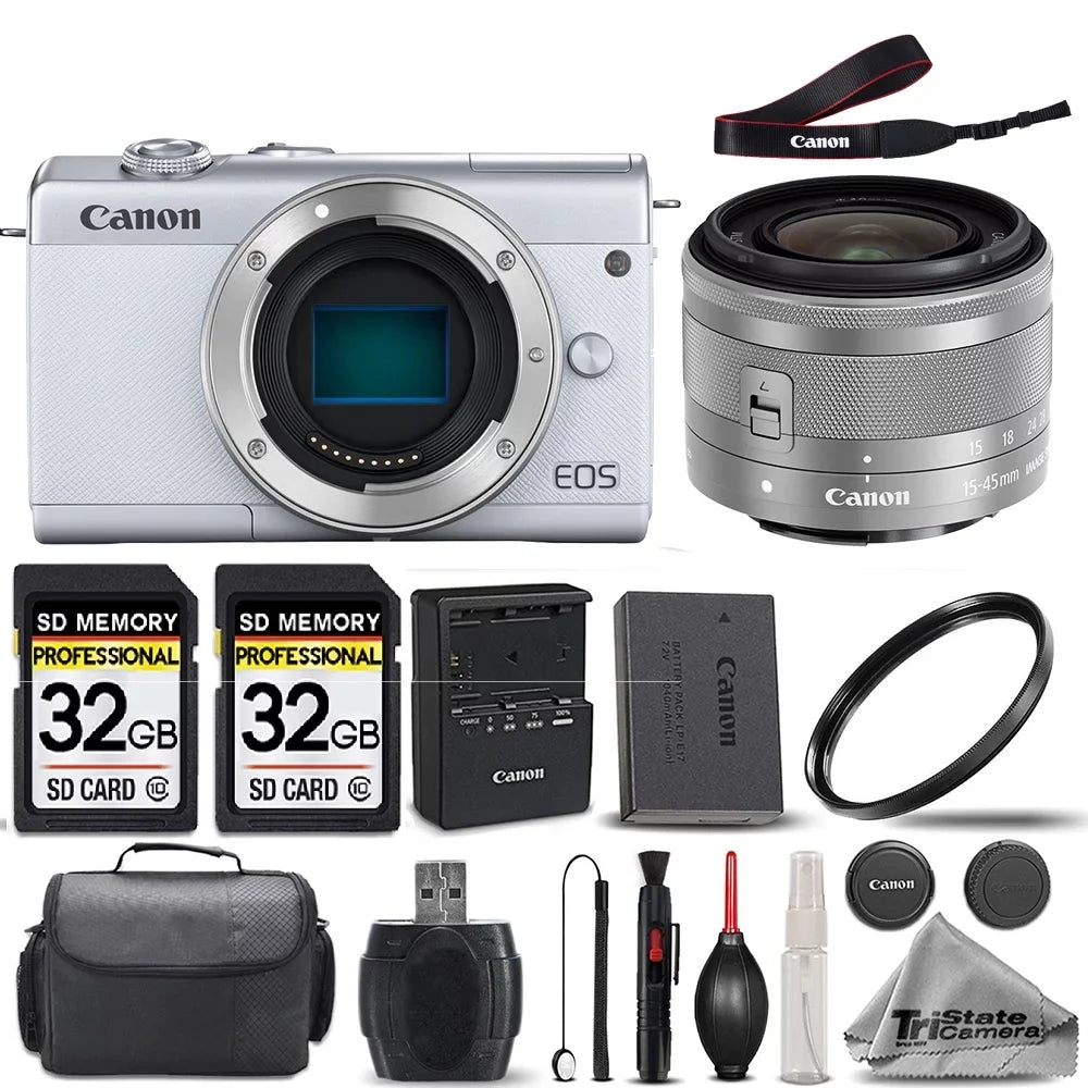 Canon EOSize M200 SizeLR Camera (Ivory) + Canon EF-M 15-45mm ISize SizeTM Lens + 2 Of 32GB Class 10 SizeDHC Flash Memory Card + 58mm UV Protection Filter- All Original Accessories Included - International Version