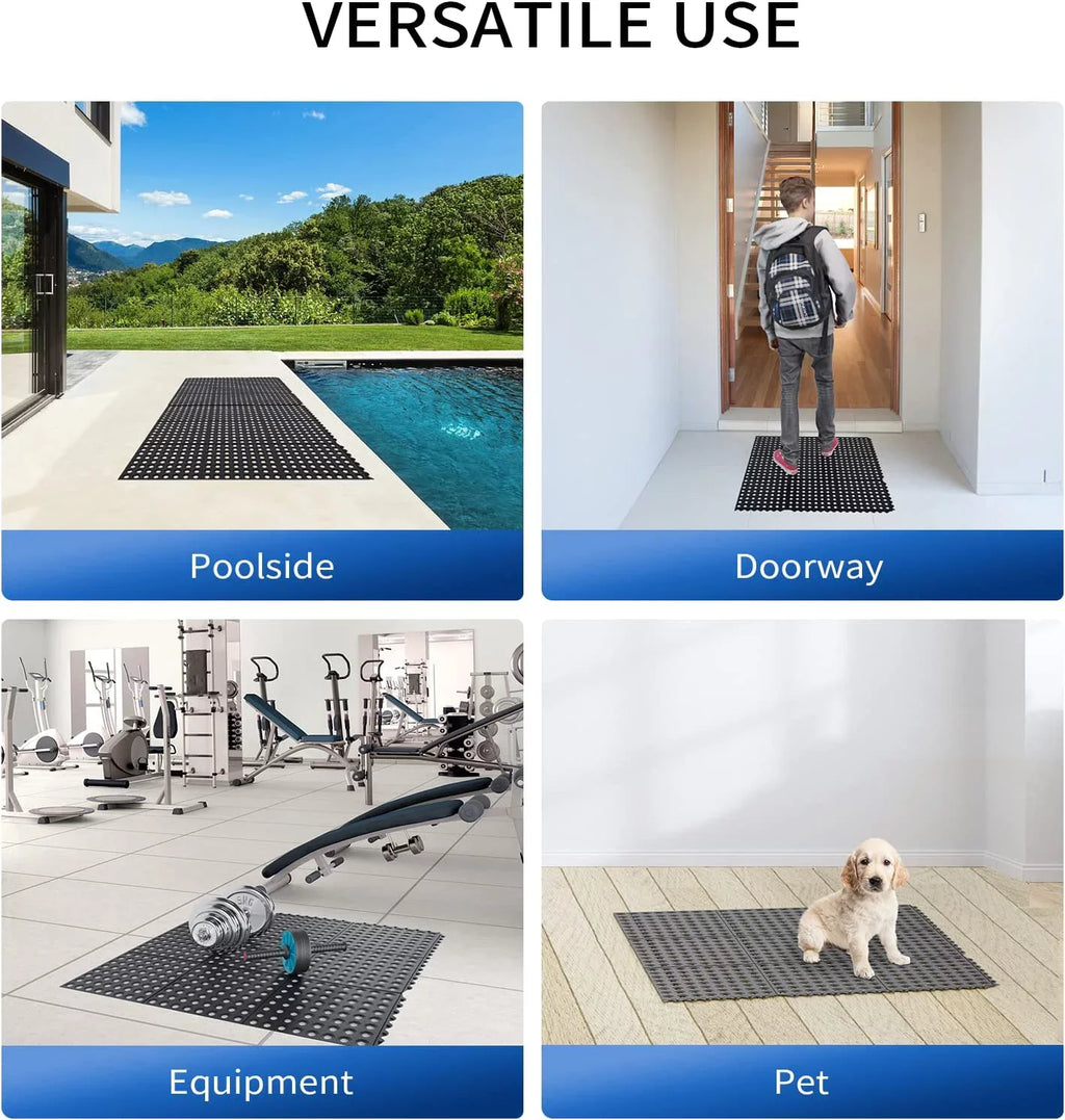 ROVSizeUN 36 x 36 in. 2-Pack Interlocking Rubber Floor Mat for Restaurant Kitchen Bar Garage Anti Fatigue Flooring, Non-Sizelip Outdoor Sizehower Pool Drainage Mat