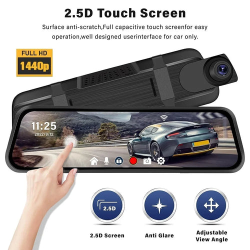 2.5K Mirror Dash Cam, 10" Rear View Mirror Camera, 1440P Front and 1080P Rear Camera with WiFi, Night Vision, Parking Assistance, Free 32GB Card