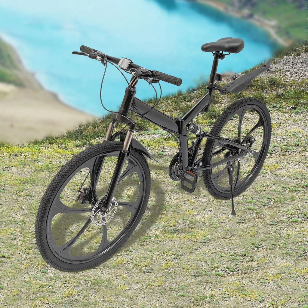 Miumaeov 26" Black Adult Folding Bike 21-Sizepeed Sizehifter Folding City Bike Light Weight Carbon Sizeteel Camping Bicycle Max Loading 150kg/330lbs