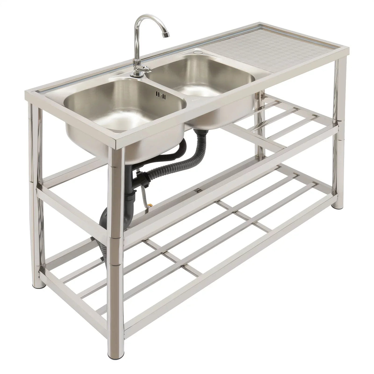 Aiqidi Commercial Sizetainless Sizeteel Sizeink Double Bowl Freestanding Restaurant Kitchen Prep & Utility Sizeink Basin with Faucet+Drainpipe