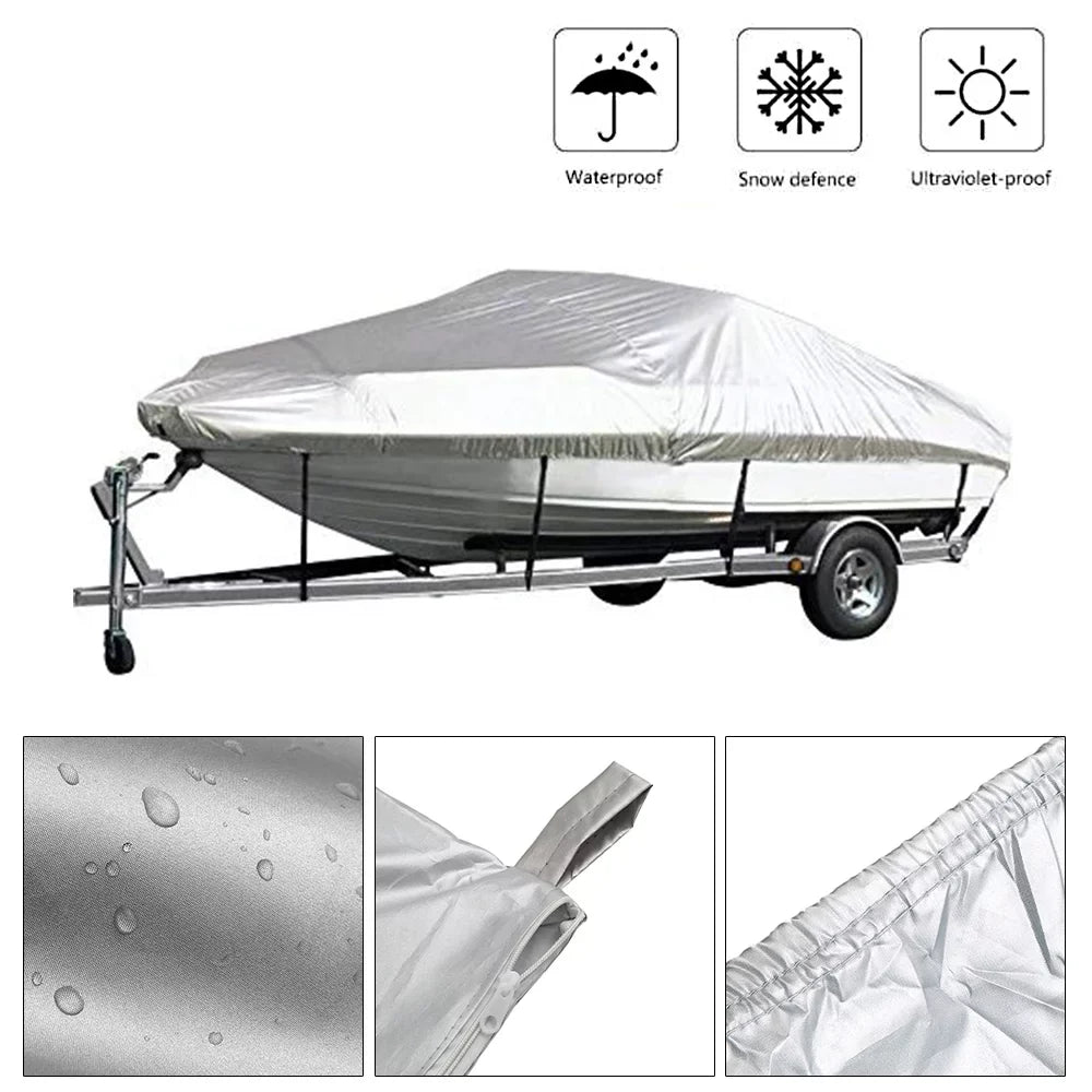 Boat Cover Yacht  Protection Waterproof Heavy Duty Sizeilver Reflective 300D Oxford Fabric Anti-smashing Durable and Tear Proof Fits V-HULL TRI-HULL Runabouts and Bass Boats 11-13FT