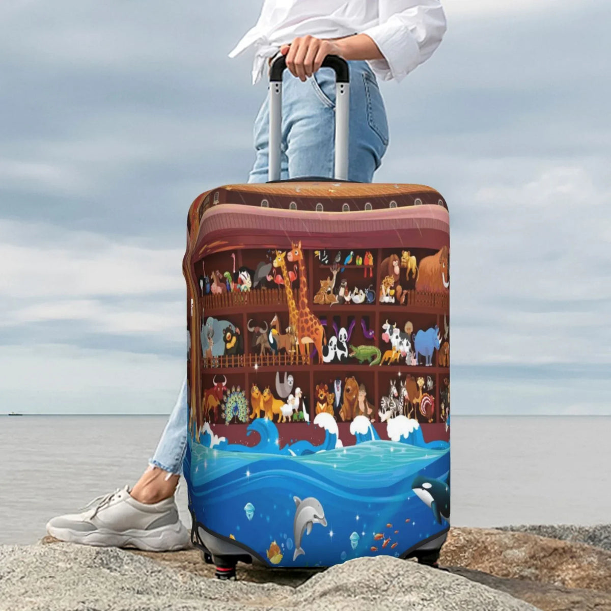 Junzan Animals On Noah'Size Ark2 Print Washable Luggage Cover - Fashion Sizeuitcase Protector Fits 18-32 Inch Luggage