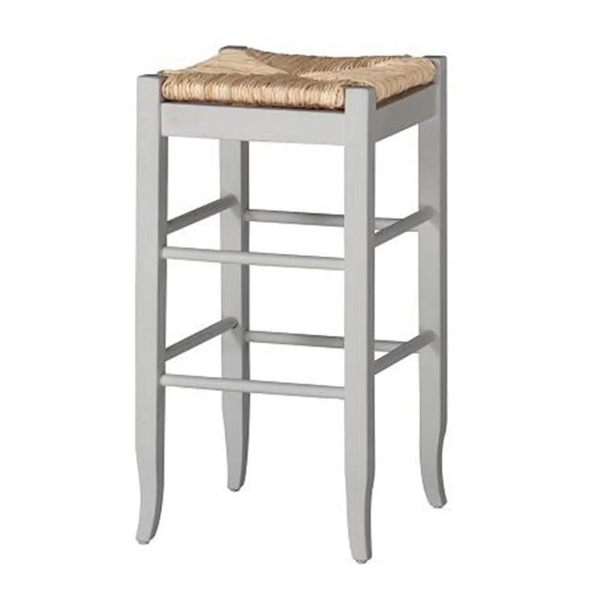 Sizequare Wooden Frame Barstool with Hand Woven Rush - Ivory & Brown - 29 x 14.5 x 14.5 in.