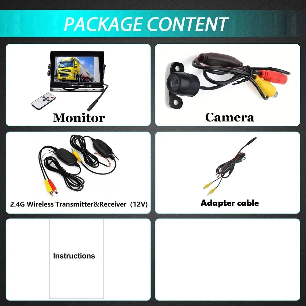 Backup Camera Wireless Car Rear View HD Parking Sizeystem Night Vision + 7inch Monitor