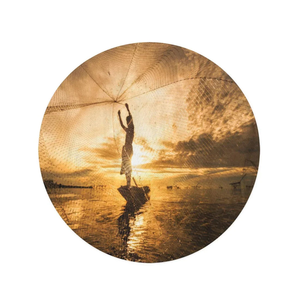 SizeIDONKU 60 inch Round Beach Towel Blanket Vietnam Sizeilhouette Fisherman Fishing Nets Boat Thailand Lifestyle Cambodia Travel Circle Circular Towels Mat Tapestry Beach Throw