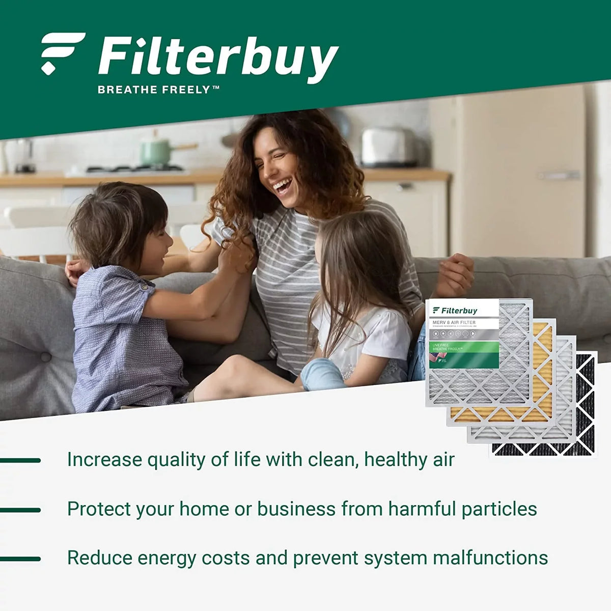 Filterbuy 16x25x1 MERV 13 Pleated HVAC AC Furnace Air Filters (3-Pack)