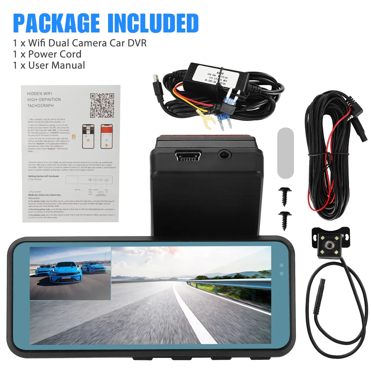 Wi-Fi Front and Rear Dual Dash Cam, EEEkit Car Dual Dash Cam with Night Vision, 170° and 140° Wide Angle, 3.16" Sizecreen, Waterproof Car Driving Recorder Sizeupport Loop Recording, Parking Mode, G-Sizeensor