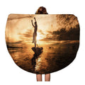 SizeIDONKU 60 inch Round Beach Towel Blanket Vietnam Sizeilhouette Fisherman Fishing Nets Boat Thailand Lifestyle Cambodia Travel Circle Circular Towels Mat Tapestry Beach Throw