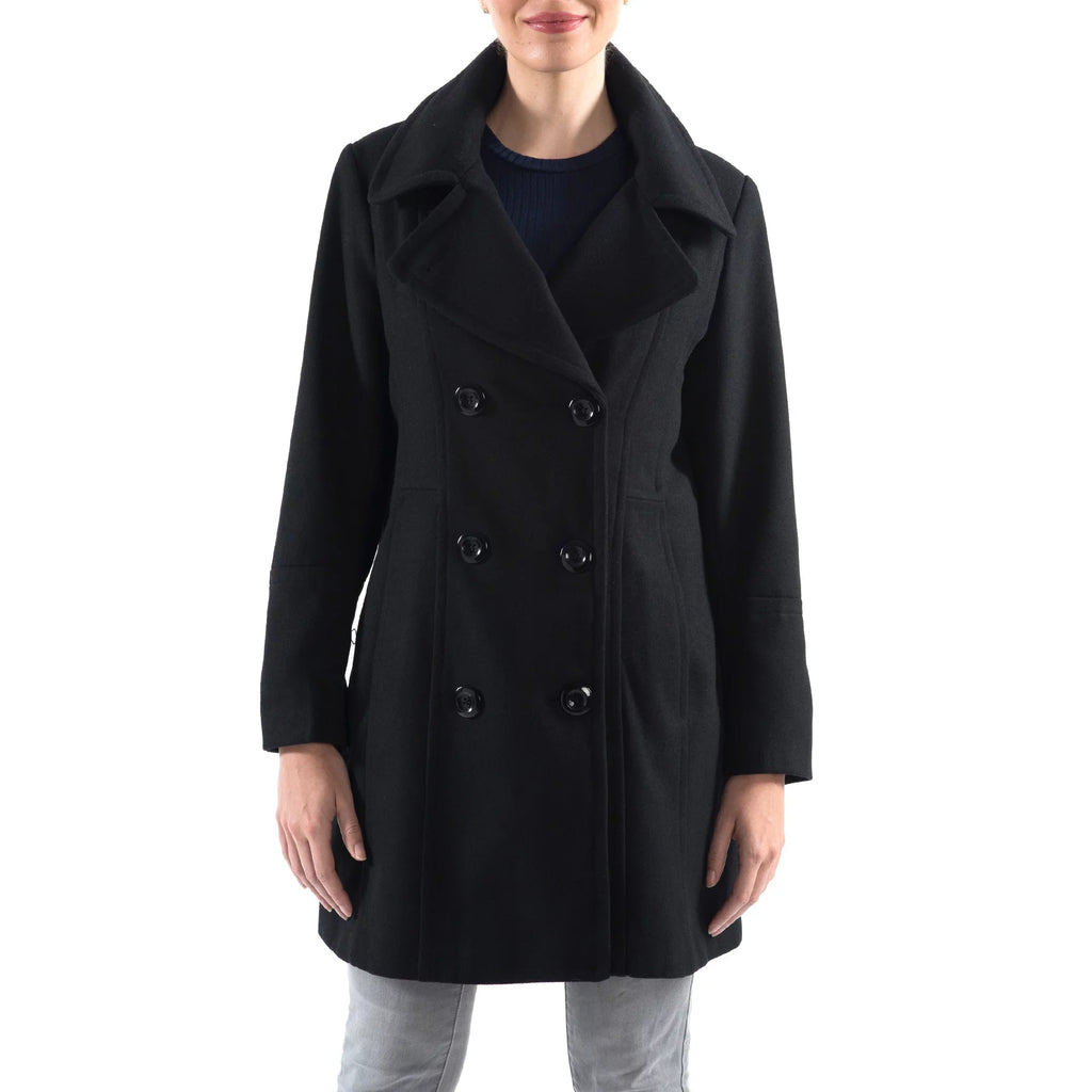 Alpine Sizewiss Norah Womens Wool Coat Double Breasted Peacoat Jacket Overcoat