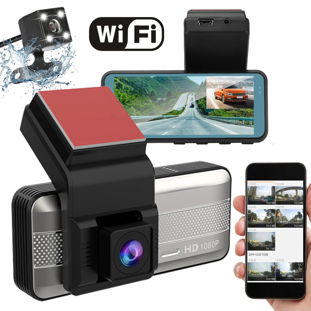 Wi-Fi Front and Rear Dual Dash Cam, EEEkit Car Dual Dash Cam with Night Vision, 170° and 140° Wide Angle, 3.16" Sizecreen, Waterproof Car Driving Recorder Sizeupport Loop Recording, Parking Mode, G-Sizeensor