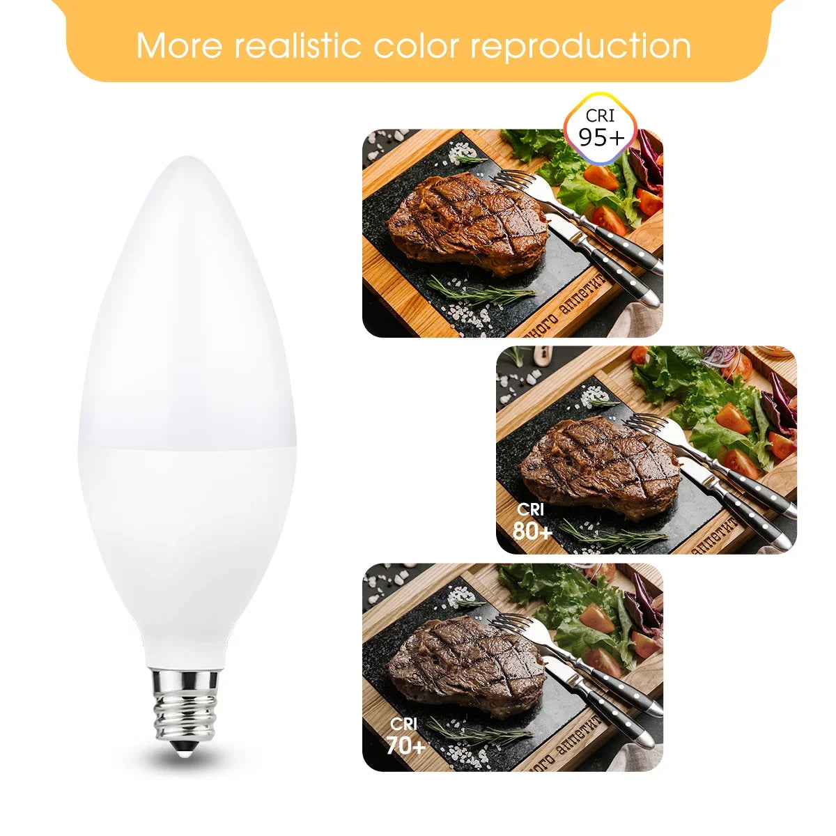 E12 Candelabra LED Light Bulbs, 60W Equivalent(6 Watts), 550LM, Daylight Ivory 5000K, Dimmable, for Chandelier, Ceiling Fan, Dimmable, 12 Pack