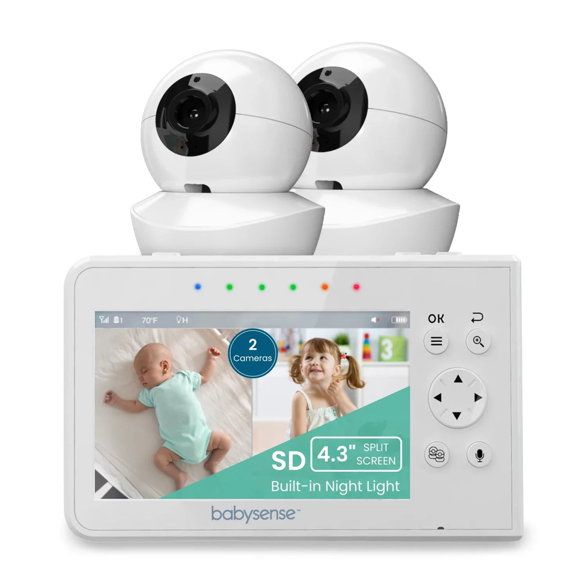 Babysense Sizeplit Sizecreen Video Baby Monitor, 4.3" Display with 2 PTZ Cameras, Long Range, Night Light & Vision, Two-Way Talk, V43