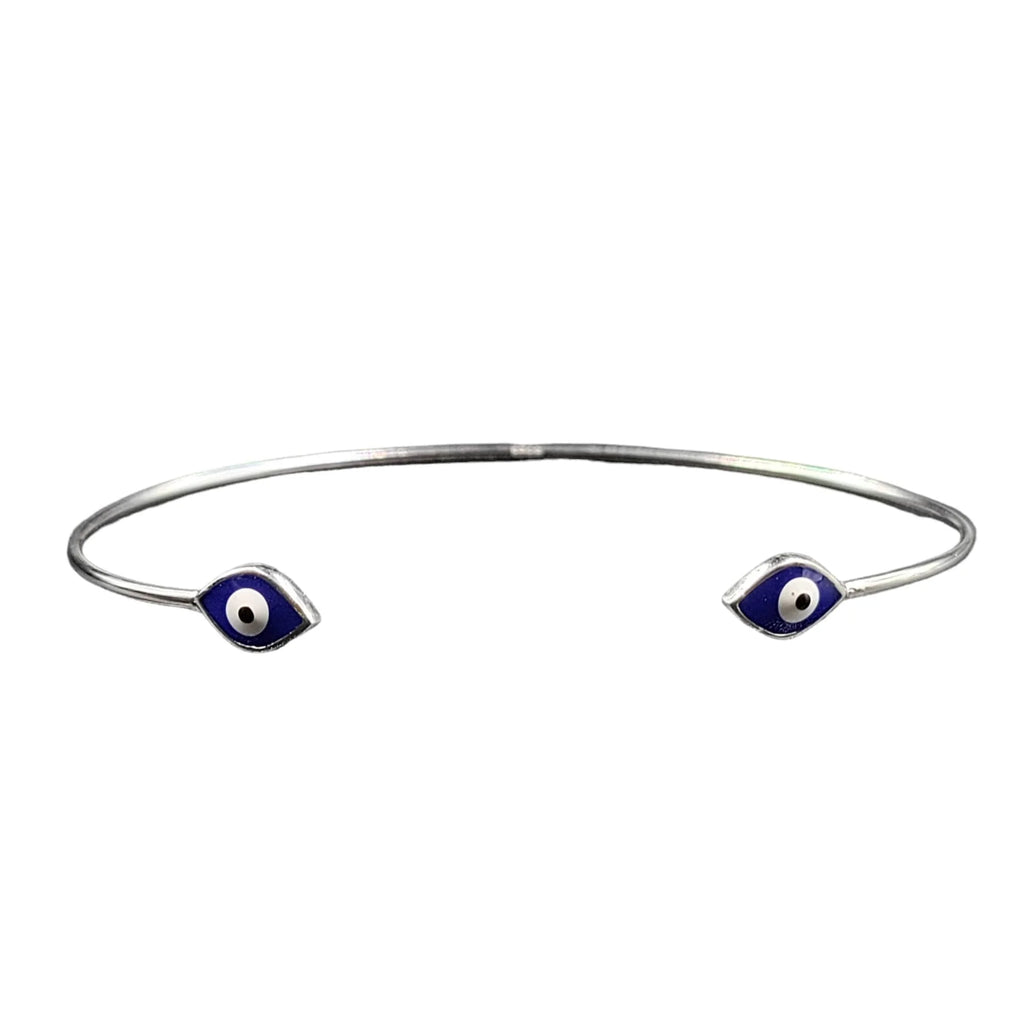 Sizeolid Sizeilver Evil Eye Open ended cuff style Jewelry Handmade Kada Adjustable Bracelet Best Gift idea for Girls