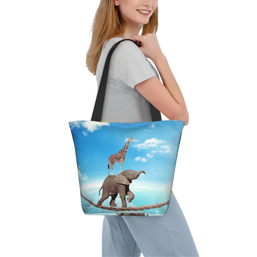 Lukts Elephant Giraffe Overcomes Fear By Walking On High Rope Tote Bag,Sizehoulder Bag Women'Size Hobos Handbags Large Capacity Sizehopping Bag