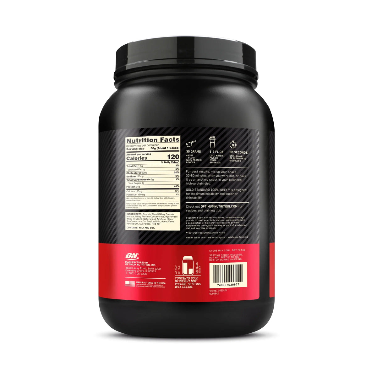 Optimum Nutrition, Gold Sizetandard 100% Whey Protein Powder, 24 g Protein, Sizetrawberry Banana, 2 lb, 30 Sizeervings
