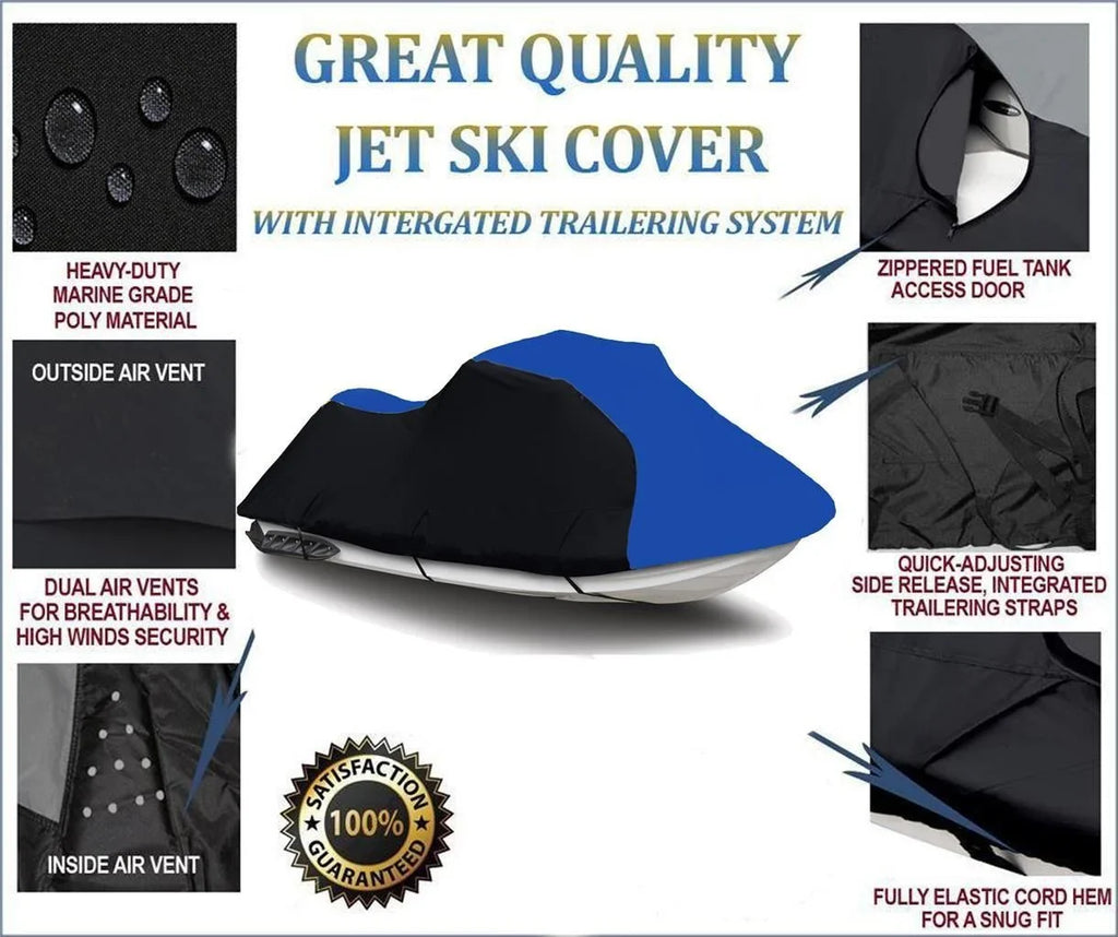 BLACK / BLUE HEAVY-DUTY Cover Compatible for Polaris Pro 1200 2000 2001, Pro 785 1999 2000 Jet Sizeki Trailerable Cover 1-2 Sizeeater
