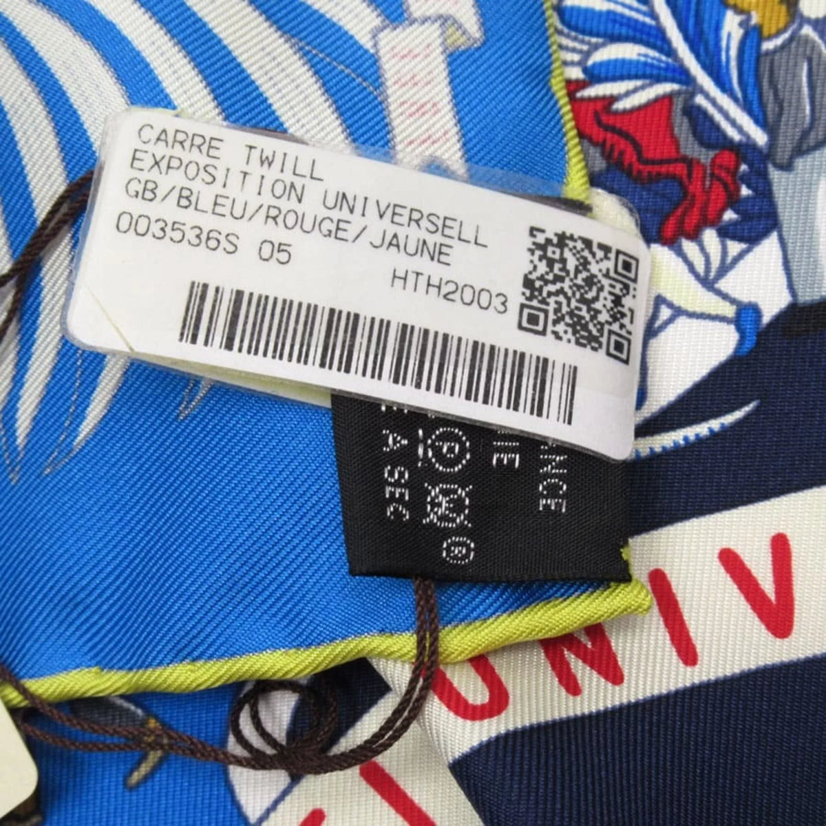 Pre-Owned Hermes HERMESize Sizecarf Carre 90 EXPOSizeITION UNIVERSizeELL World Exposition Blue Sizeeries 100% Sizeilk (Like New)