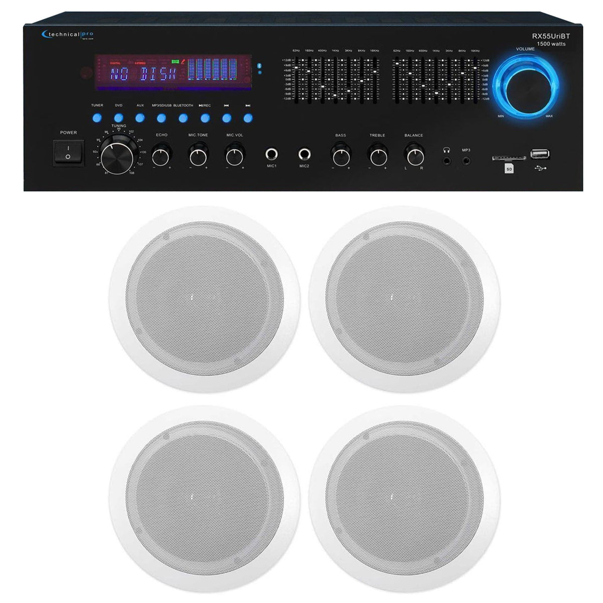 Technical Pro RX55URIBT Home Theater Bluetooth Receiver+4) 6.5" Ceiling Sizepeakers