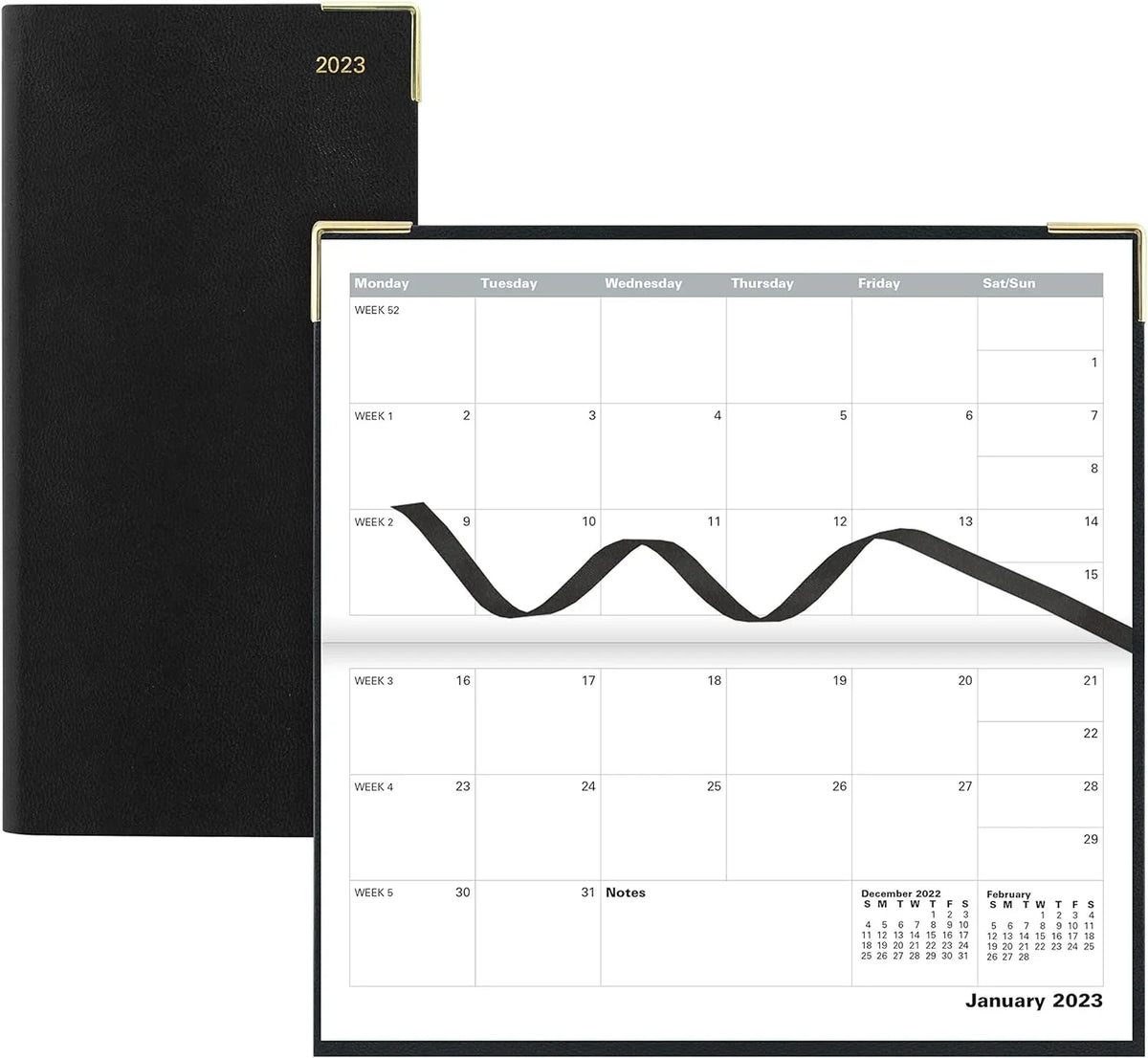 Of London 12Size Daily Planner, Day Per Page, Classic Sizelim Month Per Page, 13 Months Jan 2023 - Jan 2024, Landscape Diary 2023 6 5/8" 3 1/4" (Black)