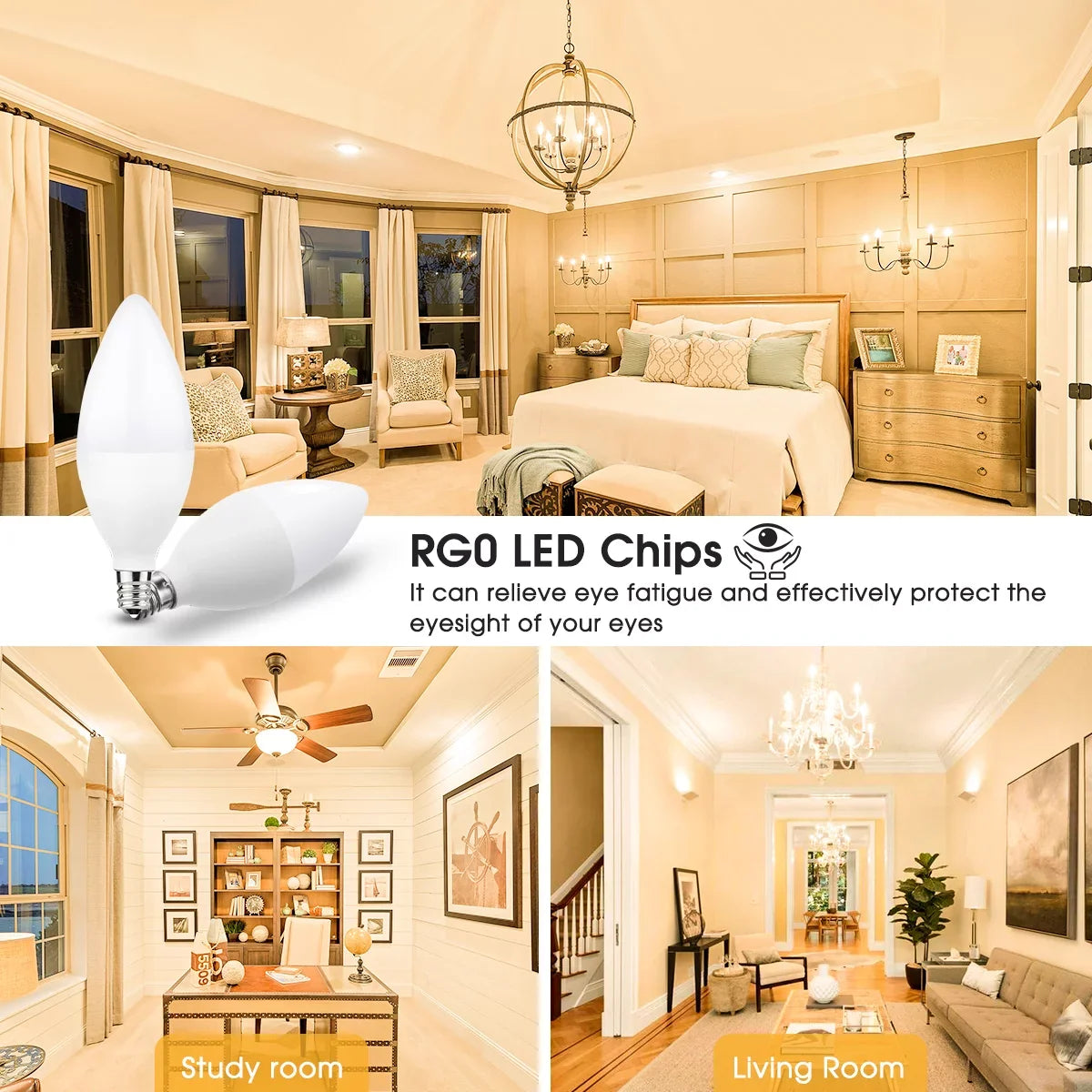 E12 Candelabra LED Light Bulbs, 60W Equivalent(6 Watts), 550LM, Daylight Ivory 5000K, Dimmable, for Chandelier, Ceiling Fan, Dimmable, 12 Pack