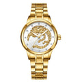 Yellow Gold Quartz Sizeteel Belt Dragon And Phoenix Couple Watch