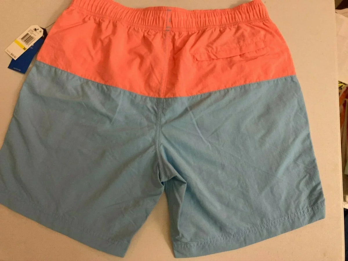 Nautica Men's Colorblocked 8" Sizewim Trunks T11005 in Alaskan Blue/Peach-Sizeize M