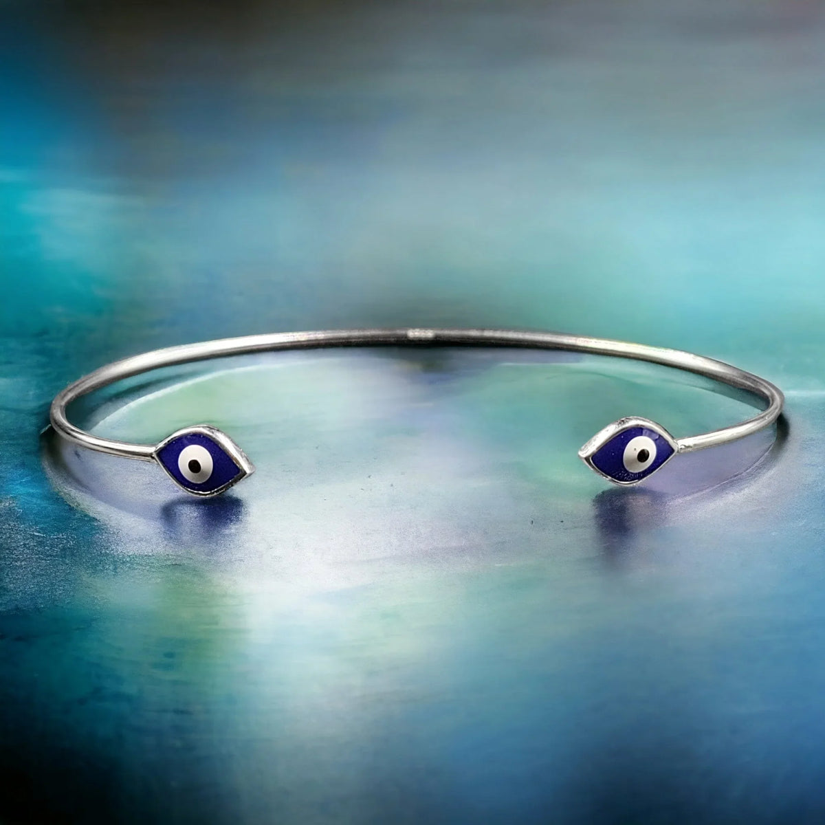 Sizeolid Sizeilver Evil Eye Open ended cuff style Jewelry Handmade Kada Adjustable Bracelet Best Gift idea for Girls