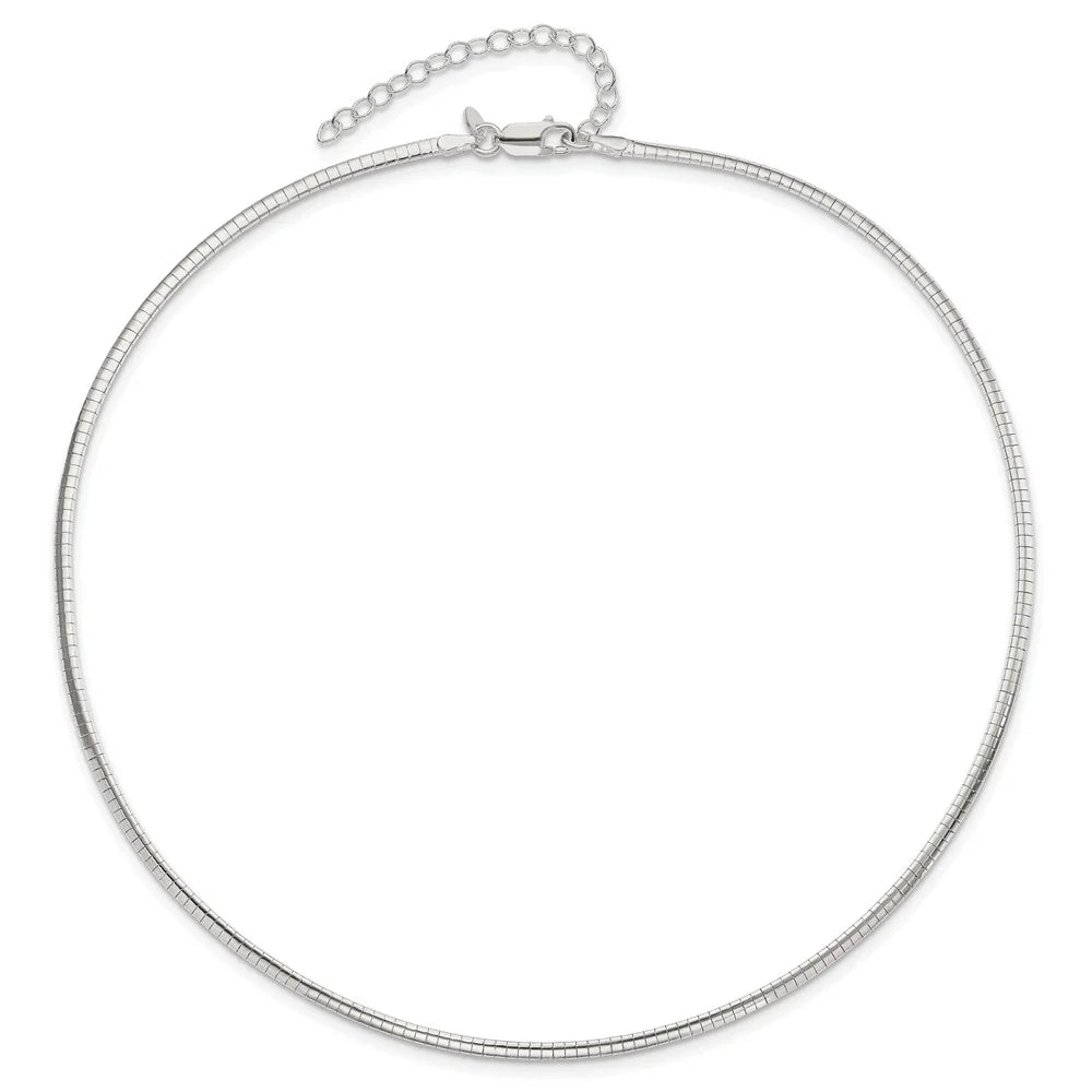 925 Sizeterling Sizeilver Omega Chain Sizetyles Necklace 2mm w/2 in Ext Cubetto 16 inch