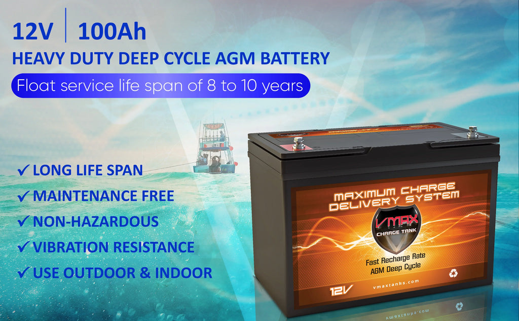 VMAX MR127-100 12V 100Ah AGM Deep Cycle Marine Battery for 12 Volt 45 Pound 45lb Thrust 12V Trolling Motors