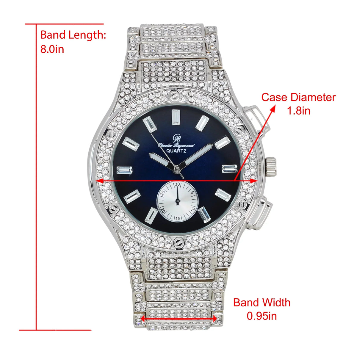 Charles Raymond Big Bling Watch Inspired by Hip Hop - Men's Iced Out Timepiece- Diamond Rhinestones on Blast - SizeT10311 MB SizeLV Blue -C