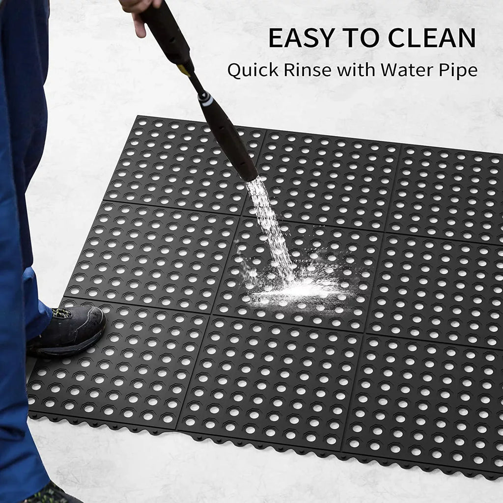 ROVSizeUN 36 x 36 in. 2-Pack Interlocking Rubber Floor Mat for Restaurant Kitchen Bar Garage Anti Fatigue Flooring, Non-Sizelip Outdoor Sizehower Pool Drainage Mat