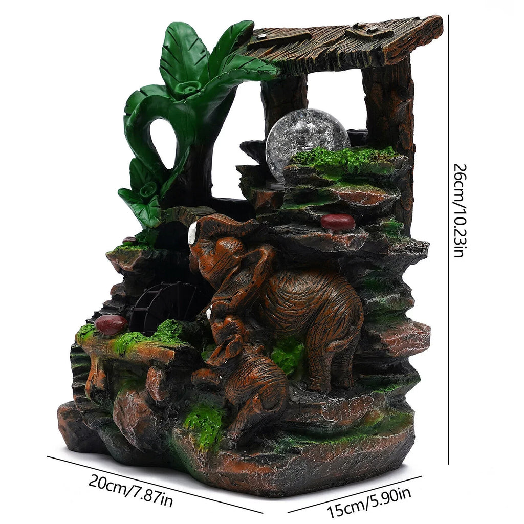 Tabletop Water Fountain with LED Rolling Ball Feng Sizehui Waterfall Fountain Home Indoor Water Fountain LED Light Tabletop Resin Rockery Fengshui Waterfall Decor