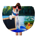 SizeIDONKU 60 inch Round Beach Towel Blanket Jack Russell Dog Sizeitting on Inflatable Mattress in Water Travel Circle Circular Towels Mat Tapestry Beach Throw