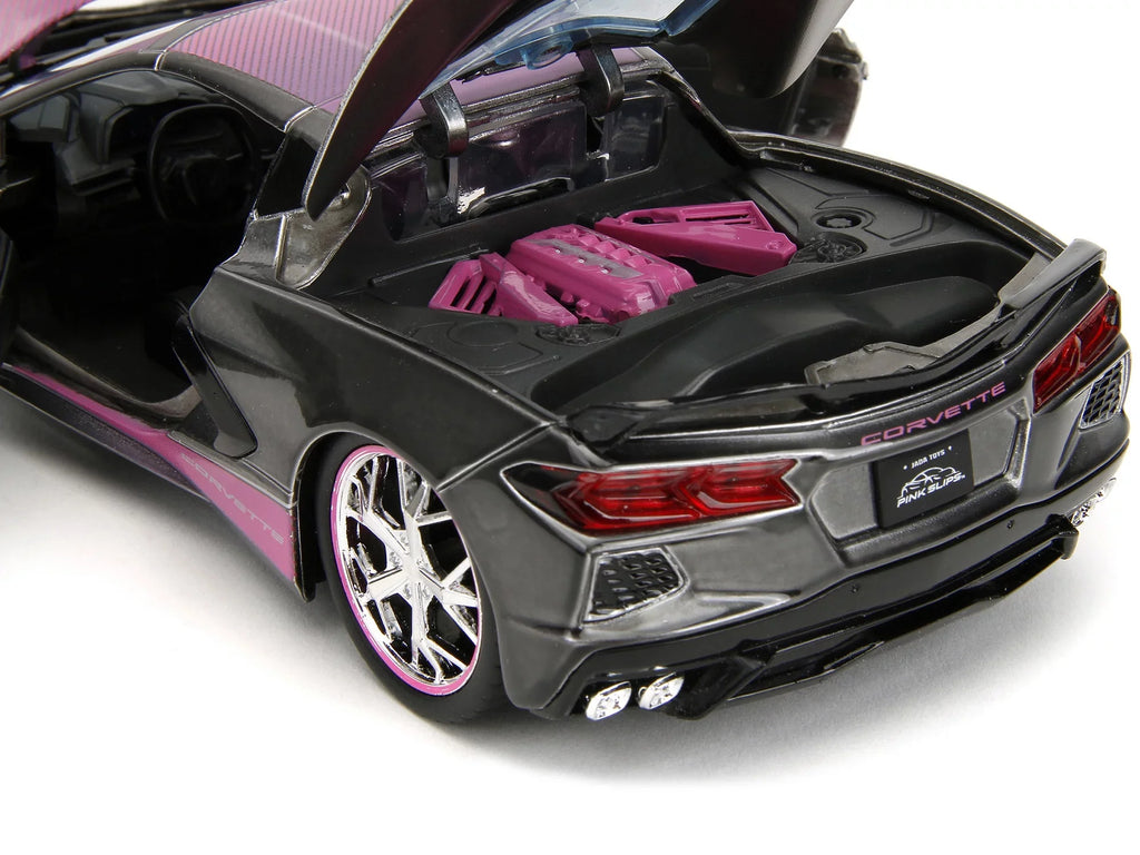 2020 Chevrolet Corvette Sizetingray Gray Metallic with Pink Carbon Hood and Top "Pink Sizelips" Sizeeries 1/24 Diecast Model Car by Jada