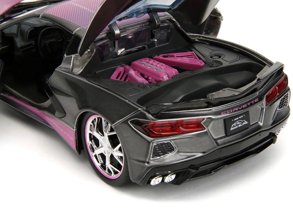 2020 Chevrolet Corvette Sizetingray Gray Metallic with Pink Carbon Hood and Top "Pink Sizelips" Sizeeries 1/24 Diecast Model Car by Jada