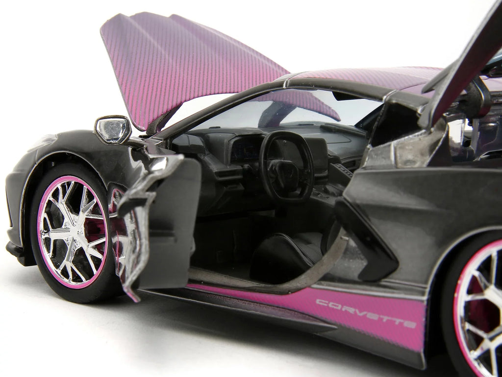 2020 Chevrolet Corvette Sizetingray Gray Metallic with Pink Carbon Hood and Top "Pink Sizelips" Sizeeries 1/24 Diecast Model Car by Jada