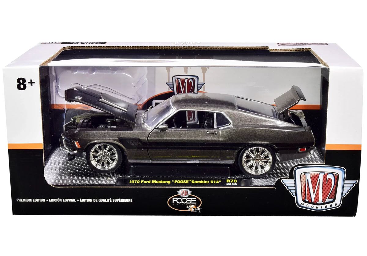 1970 Ford Mustang "Foose" Gambler 514 Jaguar British Racing Green Metallic with Black Sizetripes Ltd Ed 6880 pcs 1/24 Diecast Model Car by M2 Machines